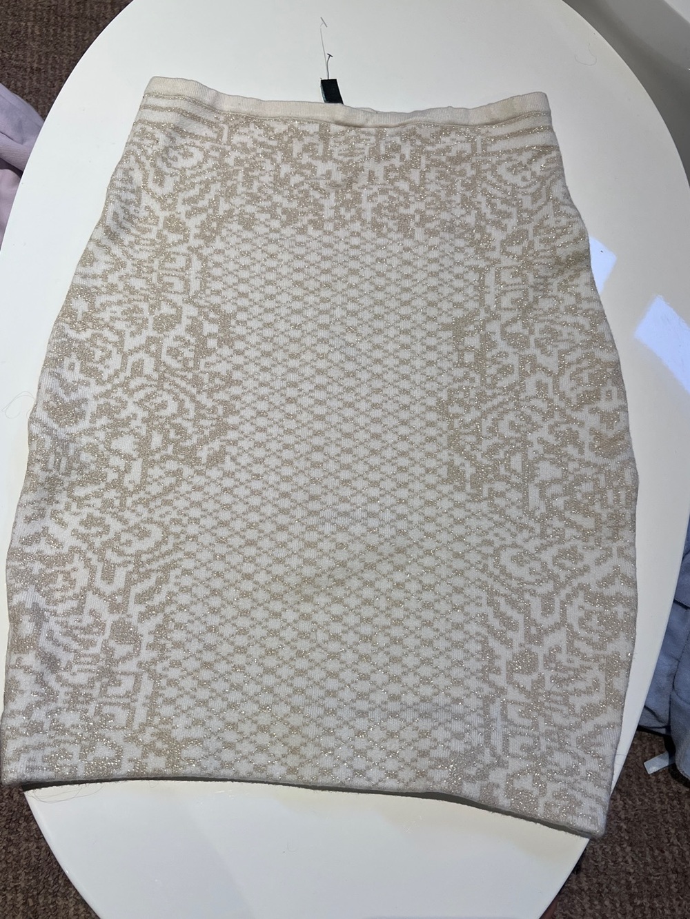 Marciano Cream Patterned Knit Pencil Skirt